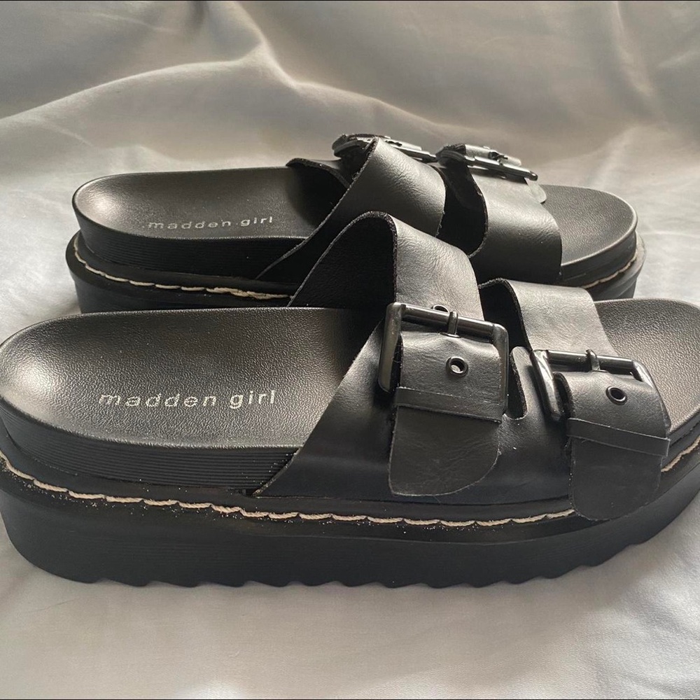 Madden Girl Black Double Buckle Slides - Picture 5 of 5